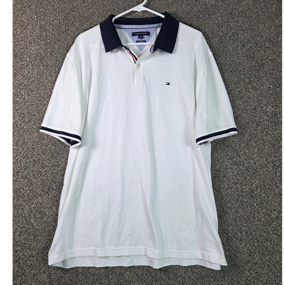 Tommy Hilfiger Polo Shirt‎ Mens XXL White Custom Fit Tipped Collar Short Sleeve